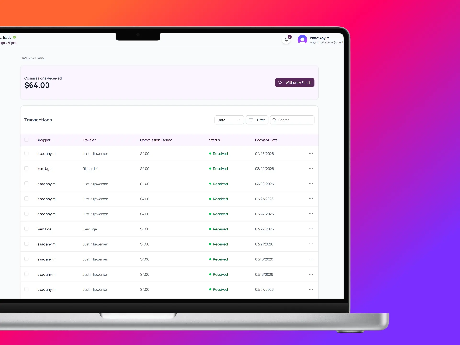 Earn per handoff mockup